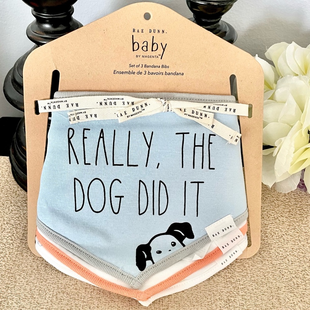 🆕Rae Dunn Set of 3 REALLY, THE DOG DID IT Baby Bandana Bibs - Picture 2 of 5